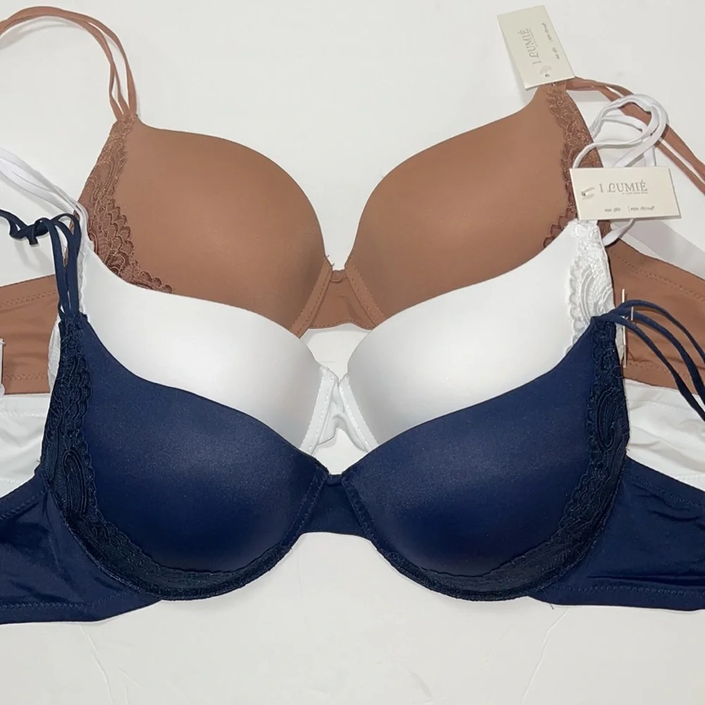 Bundle 3 Pieces  Comfort Fit Push Up Padded T- Shirt 3 Hooks Bra Cup D & DD.